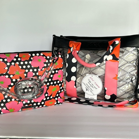 🆕 BETSEY JOHNSON Large Clear Tote Bag & Crossbody Set Black Floral Polka Dot - Picture 11 of 16